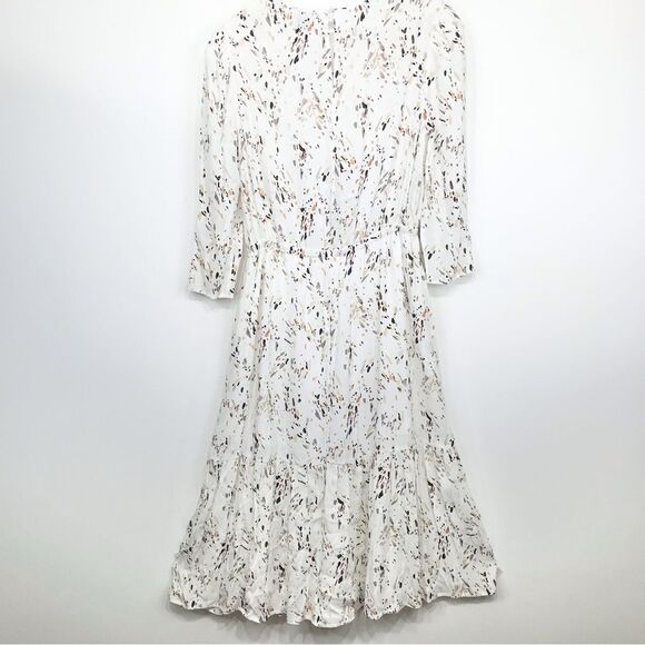 A New Day White Earth Tone Splatter Print Long Sleeve Ruffle Hem Dress NEW - Picture 7 of 16
